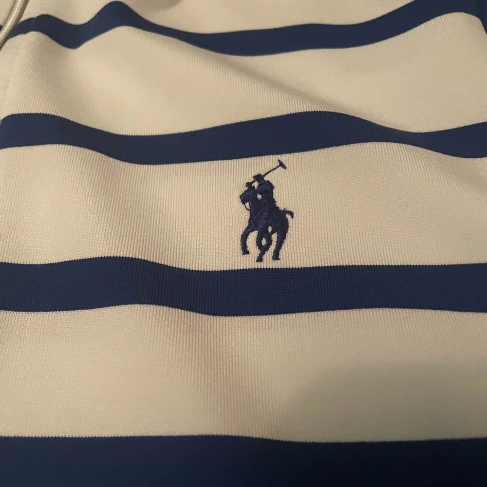 Polo Golf Ralph Lauren Men's L Blue & White Striped 1/2 Zip Long Sleeve